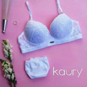 Kaury art 4030 - Conjunto de puntilla y microfibra, con corpiño con taza soft push up y cola less -