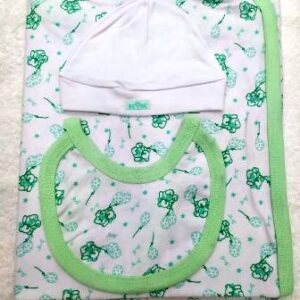 Beybe Articulo 1340 - Manta recibidora de algodon estampada con gorro y babero -