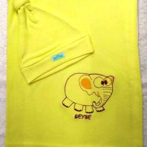 Beybe Articulo 1320 - Manta recibidora de algodón con bordado elefante y gorro -