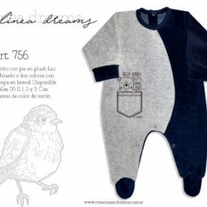 Dreams art 756 - Enterito bb plush combinado estampado lateral varon c/pie -
