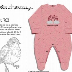 Dreams art 763 - Enterito BB interlock estampado,bordado central, de nena sin pie -