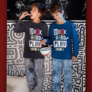 Piache Piu art 524 - Pijama varon buzo con estampa Work Hard Play -