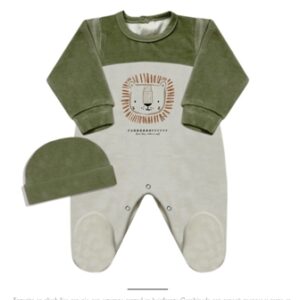 Dreams art 553 - Enterito BB en plush combinado con manga y gorro, c/pie y estampa central de nena y varon -