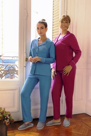 Piache Piu art 516 - Pijama saco abotonado con bolsillo y vivo -