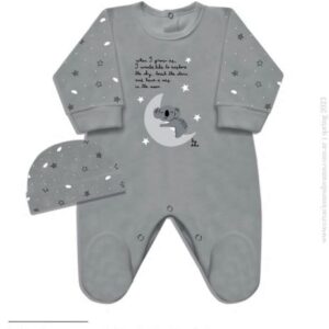 Dreams art 366 - Enterito BB plush combinado mangas y gorro estampado, con pié, estampa central, nena y varón -