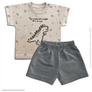 Dreams art 244 - Conjunto BB remera jersey estampado dinos, estampado central, con pantal?n r?stico, var?n -