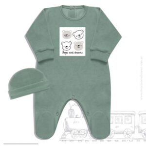 Dreams art 861 - Enterito BB plush, gorro, con pié, estampado central, nena y varón -