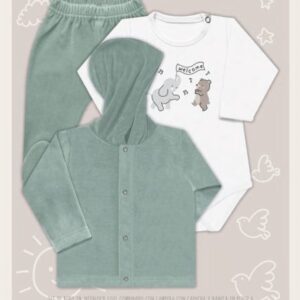 Dreams art 608 - Set 3 piezas, body estampa central, campera c/capucha y ranita plush, nena y varon -