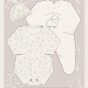 Dreams art 600 - Set 3 piezas, enterito con pie, gorro estampado de interlock -