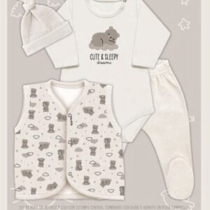 Dreams art 601 - Set 4 piezas, con body estampado, con ranita, gorro y chaleco plush -