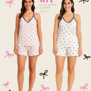 Piache Piu art 671 - Pijama remera bretel estampado moños -