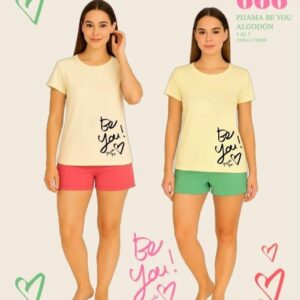 Piache Piu art 666/1 - Pijama liso remera manga corta con estampa Be You -
