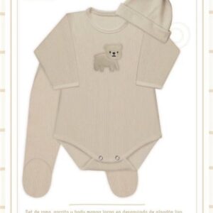 Dreams art 633 - Set 3 piezas, interlock desagujado, body bordado con ranita y gorro -