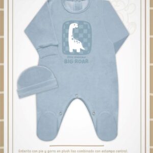 Dreams art 555 - Enterito BB, plush, estampado central, con pie y gorro -